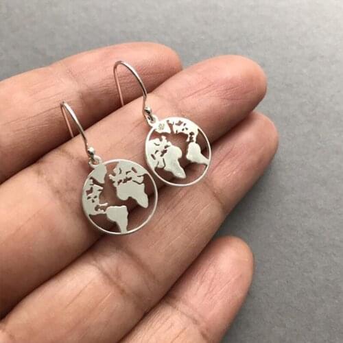 Fashion Simple World Map Dangle Earrings Personalised Travel Gifts Vintage Earth Round Stud Earrings Jewelry Gifts for Women Men