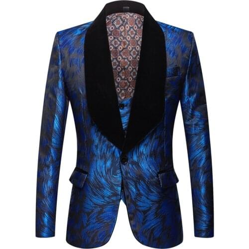 Mens Fashion Big Shawl Lapel 2 Pieces Set Blue Wedding Groom Suits Quality Jacquard Banquet Tuxedo