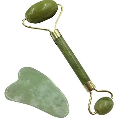 Natural Jade Body Scraping Plates Suit Facial Massage Roller Plate Guasha Board Face Neck Slimming Lifting Massager Tool
