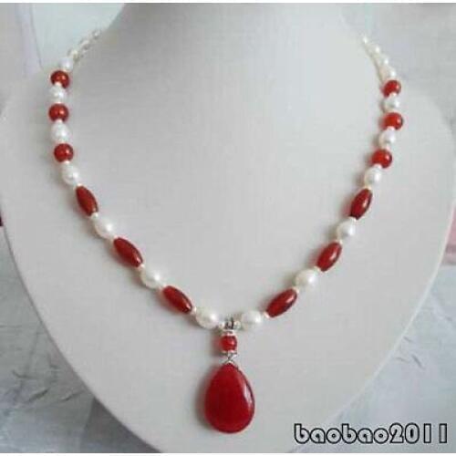 Nobility Quartz Crystal Real White Pearl Red Gem Pendant Clasp Necklace Mujer For Women $ Luxury Girls Wedding-jewelry