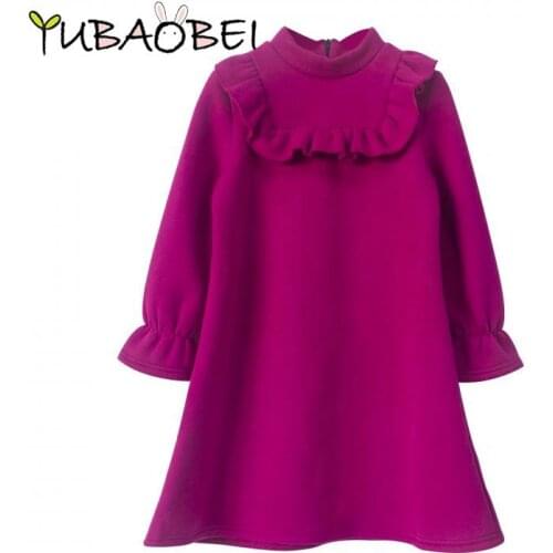 Thick Velvet Girls Dress 2018 Autumn Winter Teenager Girl Warm Fleece Purple Sweatshirt Dress Kids Ruffle Princess Party Frocks