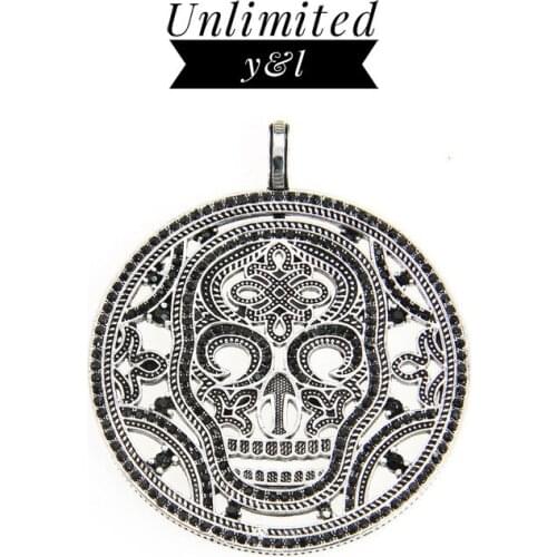 Skull Pendants Blue Cubic Zirconia Silver Fashion Jewelry Skeleton DIY Necklaces Accessories for Men Gifts