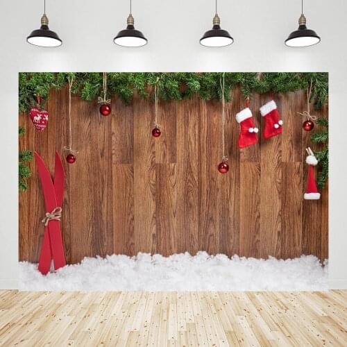 Christmas Decor Wooden Wall Socks Vinyl Photography Backdrops for Photo Studio Photographic Backgrounds Baby Children Photocall