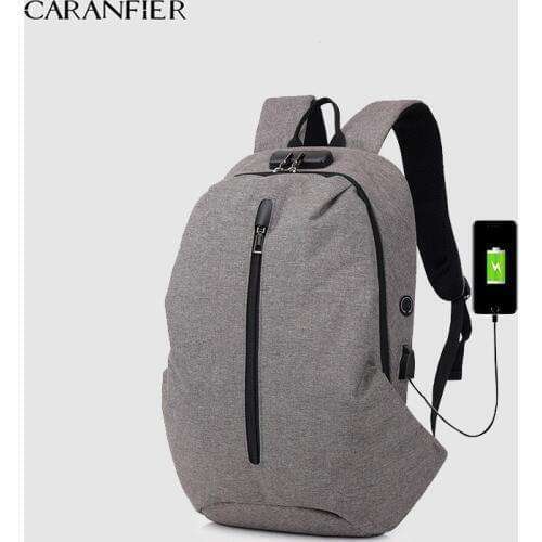 CARANFIER Backpacks Unisex USB Charger Anti Theft Backpacks Fashion Travel School Bags Laptop Backpacks Rucksacks Men Mochila