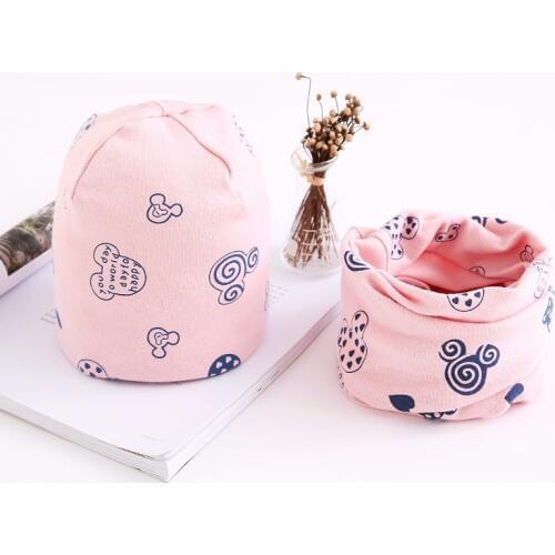 Baby Hat Infant Caps Cotton Scarf Baby Beanies Cartoon Print Spring Autumn Winter Children Hat Scarf Set Baby Boys Girls Hats