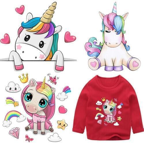 Iron On Patches For Clothes Unicorn Patches Heat Transfer Vinyl Appliques For T-shirt Termo Sticker Diy Clothing Accessories