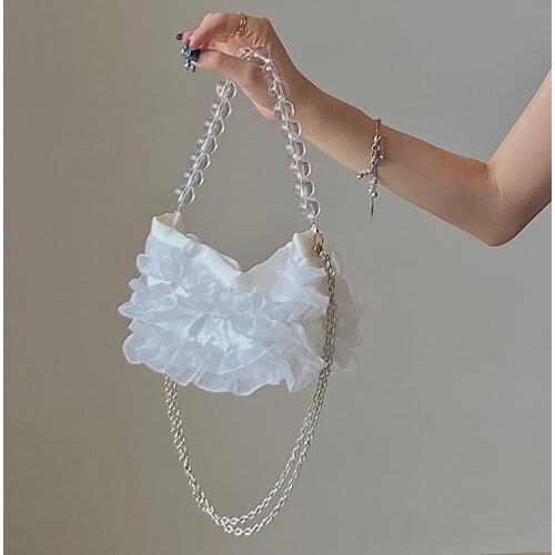 Vintage Beaded Chain Women Shoulder Crossbody Bags Fashion Ladies Small Bucket Bag Girls Purse Handbags Evening Clutch Bag Bolsa