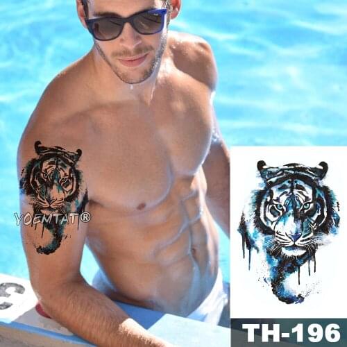 Waterproof Temporary Tattoo Sticker Dark blue watercolor tiger pattern animals Water Transfer body art flash fake tatoo