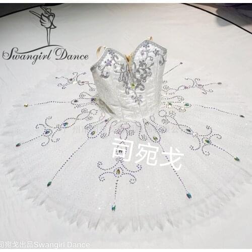 Adult White Silver Fairy Swan Lake professional Ballet Costume Snow Flakes Pancake Tutu Sleeping Beauty Classical Tutus BT4011