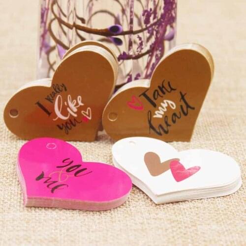 Zerong Jewelry 1000pc pink color gift wedding tag card paper heart design married love hang tag products wrapping lovely tag