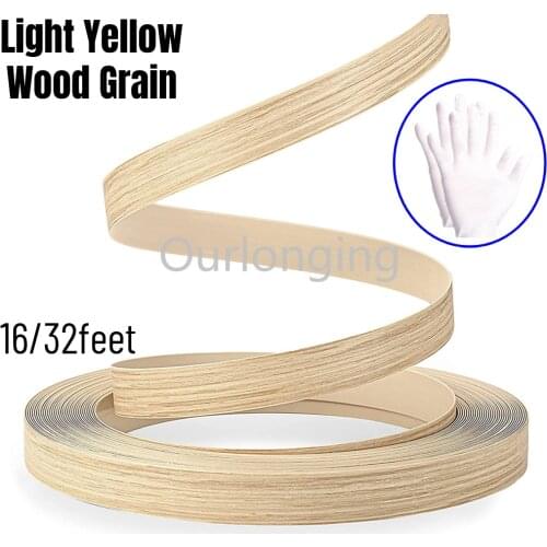 Wood Grain Yellow Wood Veneer Edge Banding, Preglued Flexible Wood Tape Iron on with Hot Melt for Cabinet Furniture Restoration