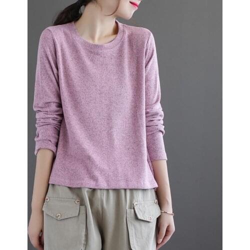 2020 New autumn Women T-shirt Literary Solid Color O-Neck knitting Pullover Loose Casual Long Sleeve Tops Women