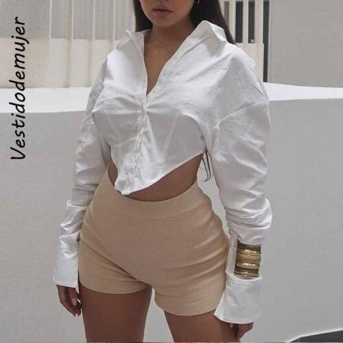 Simenual Button Up Fashion Cropped Blouse Shirts Ruched Long Sleeve Streetwear Loose Turn Down Collar Blouses Fall 2021 Shirt