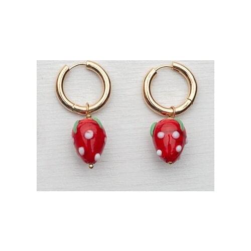 Boho Korean Vintage 2021 Trendy Accessories Jewelry stainless steel hoop red murano glass Strawberry earrings for women fashion