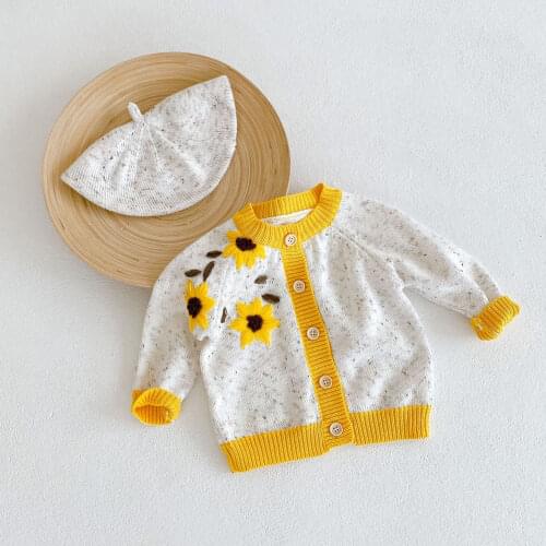 0-3T Newborn Kid Baby Girls Flower Sweater Cardigan Elegant Autumn Winter Warm Clothes Fall Knit Top Cute Sweet Floral Knitwear