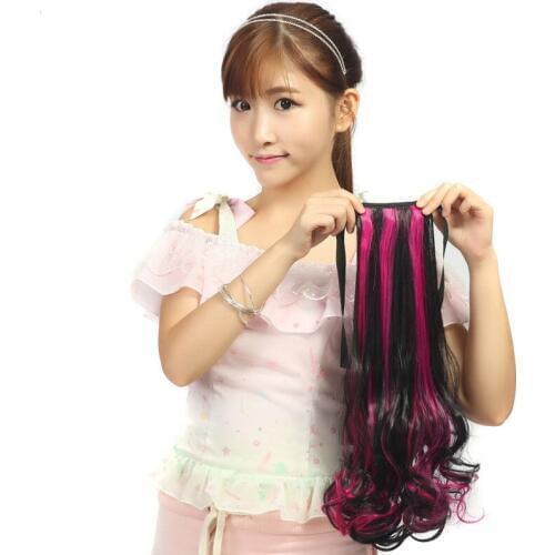 ZM Hairpiece Long Wavy Ombre Mixed ColorDrawstring Pony tail for Women High Temperature FIber Synthetic Ponytail Hair Extensions