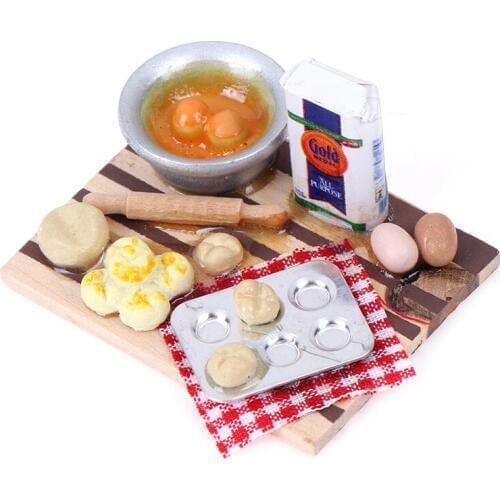 1Set Colorful Kitchen Food Eggs Milk Bread on Board for Kids Role Play Game Tableware Cookware 1/12 Dollhouse Miniature