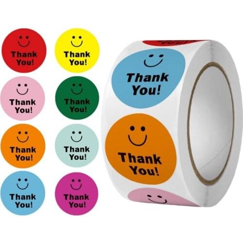 100/500pcs Round Thank You Stickers 1.5inch Cute Smile Face Sticker For Birthday Gift Decor Wedding Envelope Seals Labels
