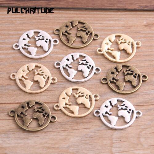 16pcs 20*26mm Three Color Round World Map Link Earth Charms Connector Jewelry Making DIY Handmade Craft DIY