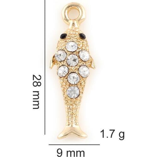 20PCS Fashion Shark Dangle Pendant Alloy Metal Rhinestone Charm For Bracelet Accessories