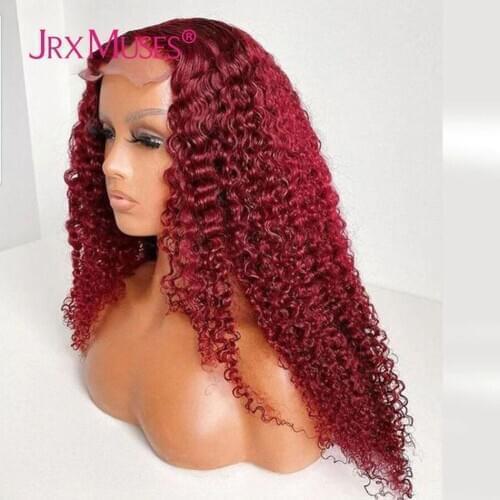 99J Burgundy Deep Curly Wigs 13X6X1 Lace Closure Wig Lace Front Human Hair Wigs Glueless Pre Plucked Baby Hair For Black Women