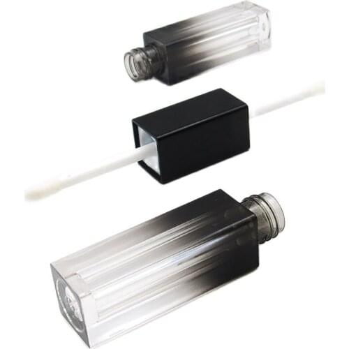 Double Ended Lip Gloss Tube Gradual Change Black Lip Balm Tube with Brush Square Plastic Cosmetic Lipgloss Container 30pcs/Lot