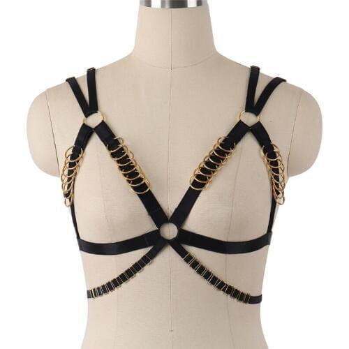 Elastic Black Bandag Harness Cage Bra Gothic Body Harness Adjustable Fetish Wear Women Sexy Lingerie Hollow Out Body Cage Bra