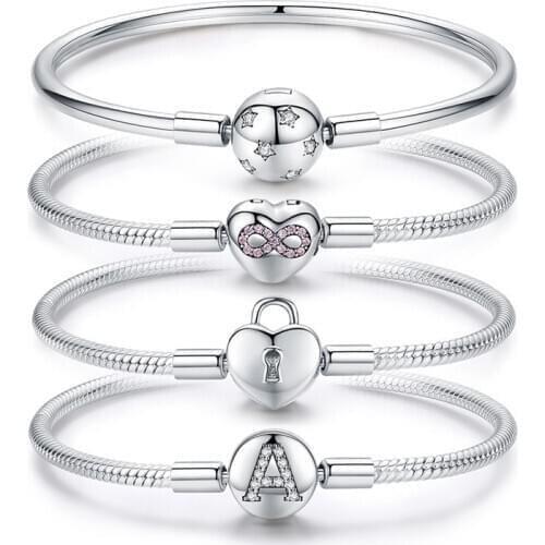 INBEAUT fit Original European Beads Charms 925 Sterling Silver Forever Love Heart Lock Key Bracelet for Authentic DIY Jewelry