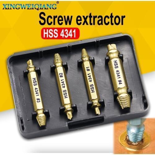 4pcs 4341 Titanium plating Double Side Drill Out Damaged Screw Extractor Out Remover Handymen Broken Bolt Stud Removal Tool