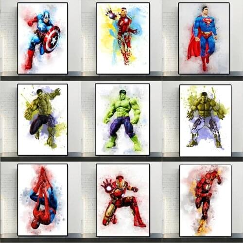 Disney Marvel Watercolor Superhero Canvas Painting Cartoon Avengers Prints and Posters Wall Art Pictures for Living Room Decor