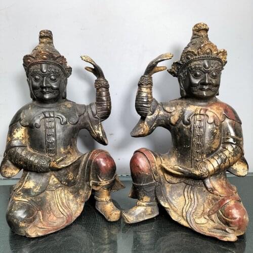 10"Chinese Folk Collection Old Bronze Cinnabar Lacquer Northern Wei Buddha Huren Contribution treasure The statue Ornaments
