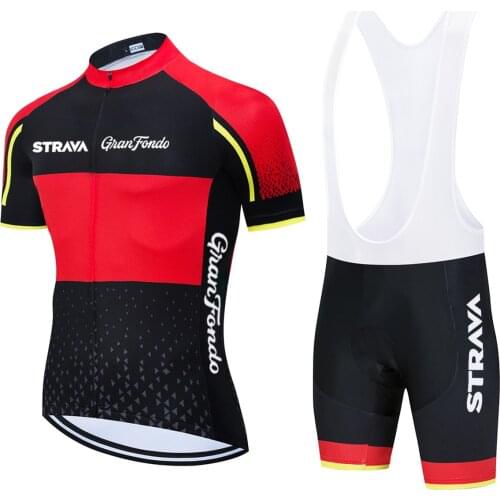 Red 2021 Men Cycling Jersey Set STRAVA summer MTB Road Bicycle Cycling Clothing Breathable Mountain Bike Clothes Ropa Ciclismo