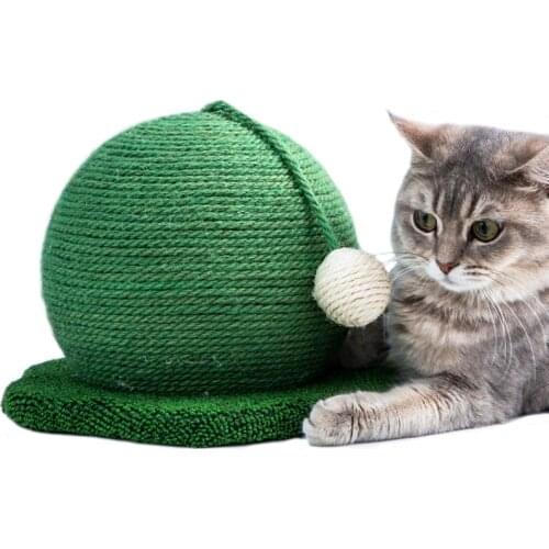 Cat Tree Scratcher Woven Sisal Cat Scratch Cactus Ball With Wood Base Pet Toy Scratch Board Ball Pet Cat Supplies