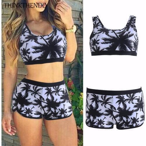 THINKTHENDO 2017 Mujer Sexy Women Bikinis Set Female Beach Swimwear Push Up Swimsuit Tops High Waist Shorts Bathing Suits Floral