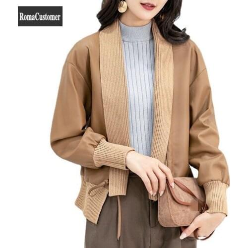 Genuine Leather Jackets Womens 2021 Autumn New Spliced Sheepskin Loose Coat Fashion Korean Casual Elegant Female Outerwear