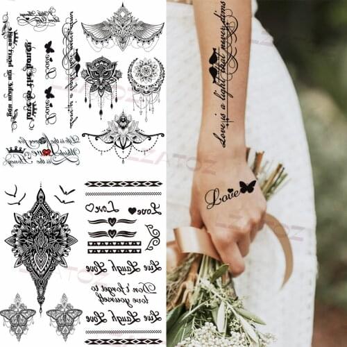 Small Letter Butterfly Birds Temporary Tattoos For Women Girl Geometric Pendant Love Heart Fake Tattoo Waterproof Body Art Tatoo