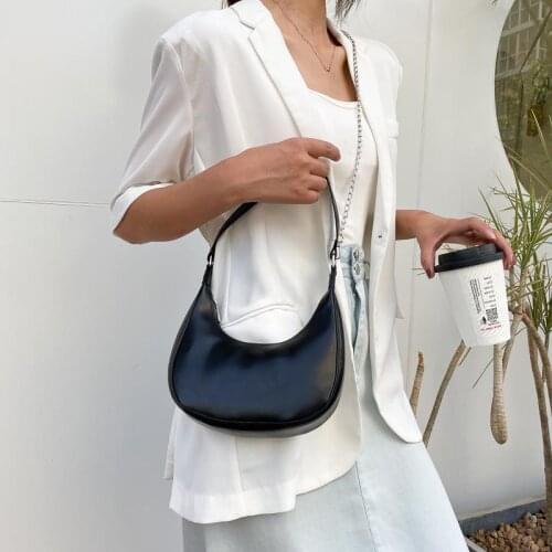 Fashion PU Leather Chain Ladies Underarm Handbags Women Hobos Armpit Shoulder Bag Daily Use Female Small Tote Clutch Purse