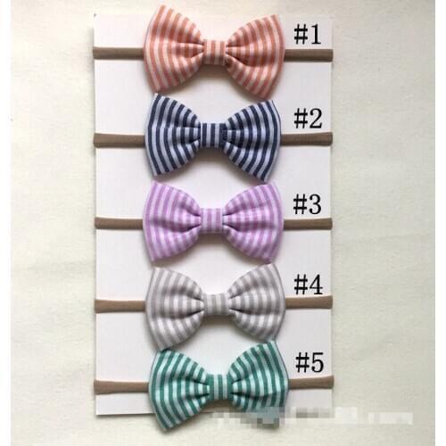 20pcs/9C Fashion Cute Striped Hair Bow Nylon Headbands Solid Kawaii Bowknot Girls Hairband Princess Adjustable Elastic HeadBands