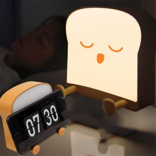 Cartoon Cute Toast Bread Night Light Mobile Phone Holder Bedroom Bedside Atmosphere Silicone Night Light Creative Gift For Kids