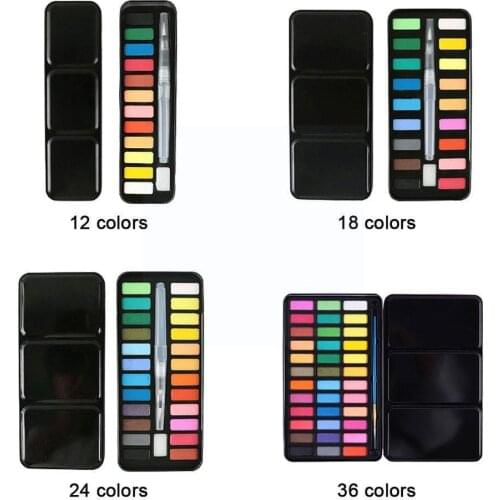 12/18/24/36 Farben Solide Aquarell Malen Set Tragbare Kinder Wasser Schule Metall Professionelle Pinsel Farbe Liefert Kunst S1W7