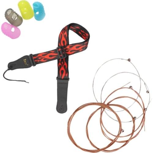 Set Of Guitar Strap Belt + Guitar Strings + Guitar Thumb Protectors