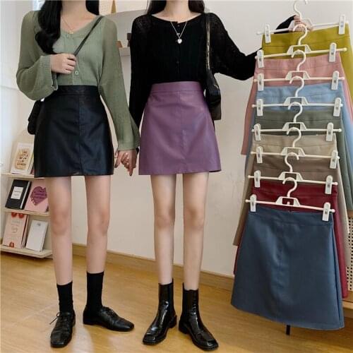 New hot A-line Female Skirts Small Leather Early Autumn New Korean Version of The High Waist Students Wild Package Hip FOR 2020