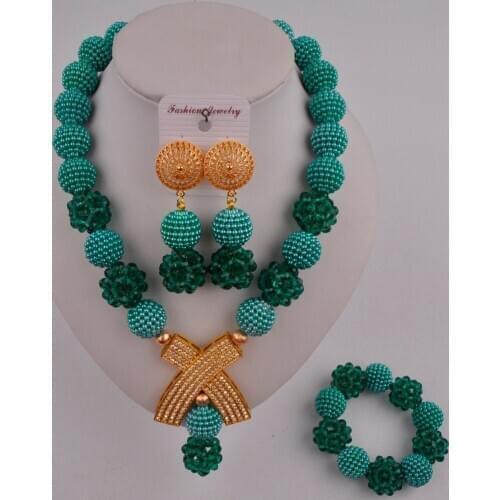 Newest teal green african jewelry set FZZ105