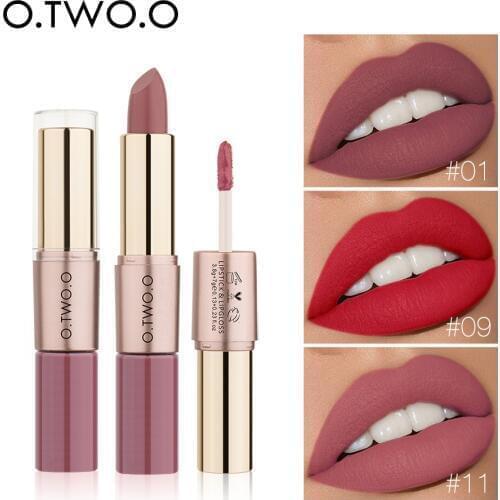 O.TWO.O 2 in 1 Matte Lipstick Lips Makeup Cosmetics Waterproof Pintalabios Batom Mate Lip Gloss Rouge 12 Colors Choose