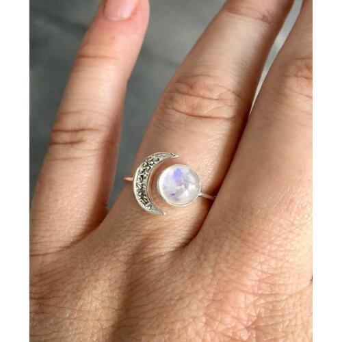Wholesale Moonstone Silver Plated Rings Size 6 7 8 9 10 Fashion Popular New Jewelry For Women Vintage Retro Moon&Sun Rings