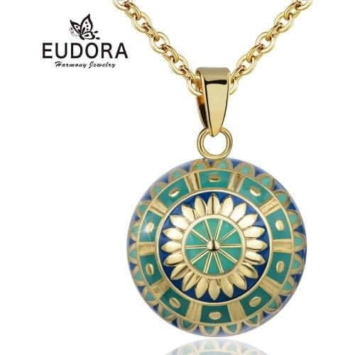 Eudora Green Harmony Pregnancy ball Necklace Pregnancy bola ball pendant with Sun Flower Luxury Jewelry for Women Shower gift