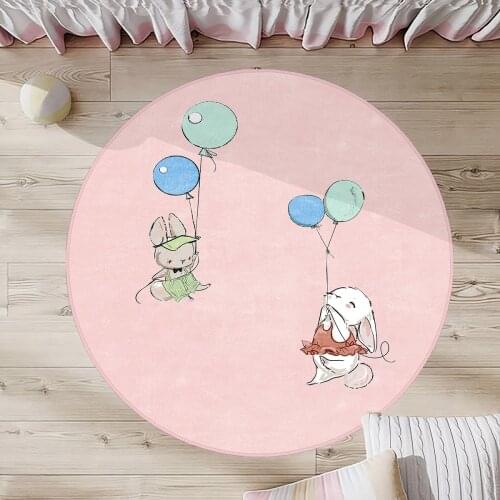 Pembe Çocuk Odası Halısı gri beyaz tavşan mavi yeşil balon