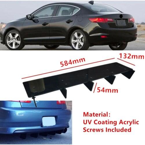 58.4cmx13.2cm Fit For Acura ILX 2013-2018 Gloss Black Set Rear Bumper Splitter Fin Air Diffuser 5 Shark Fins Spoiler Universal