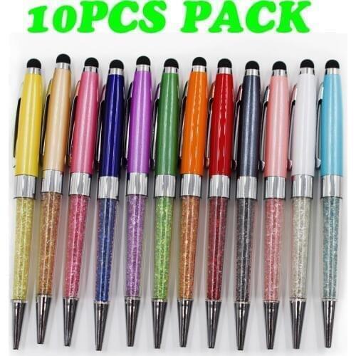 10PCS PACK JASON YUEN Bling Bling 2-in-1 Slim Crystal Diamond Stylus Touch pen and Black Ink Ballpoint Pens