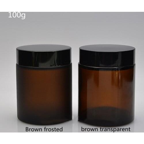 Wholesal 100ml Empty Glass Cosmetic Jars Container Frosted Cream Jar Mask can Pot Round Storage jars With Plastic black lids